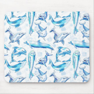 watercolor dolphin fish seamless pattern, dolphin mouse mat