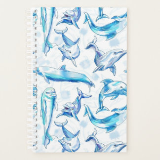 watercolor dolphin fish seamless pattern, dolphin planner