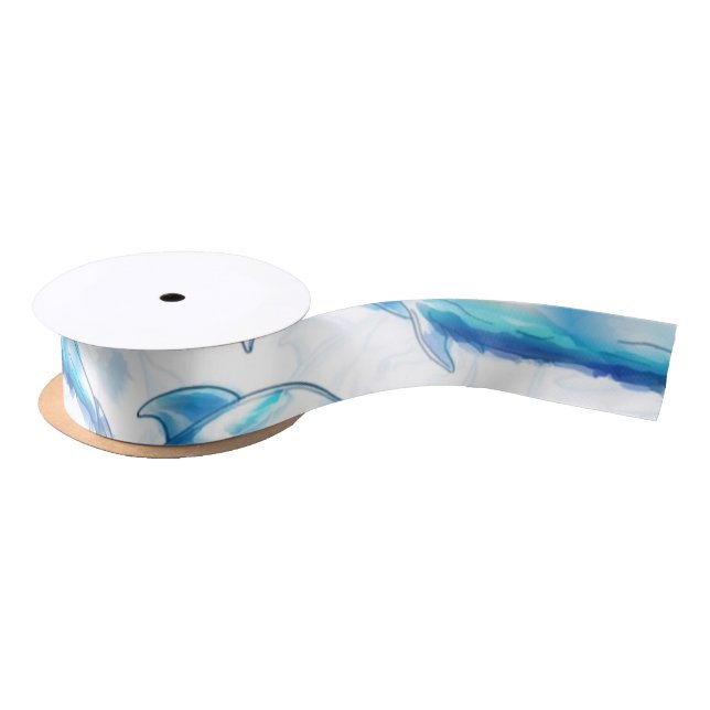 watercolor dolphin fish seamless pattern, dolphin  satin ribbon (Spool)
