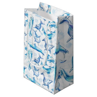 watercolor dolphin fish seamless pattern, dolphin small gift bag
