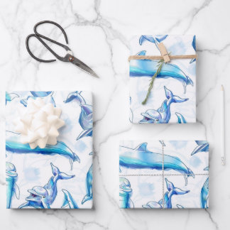 watercolor dolphin fish seamless pattern, dolphin  wrapping paper sheet