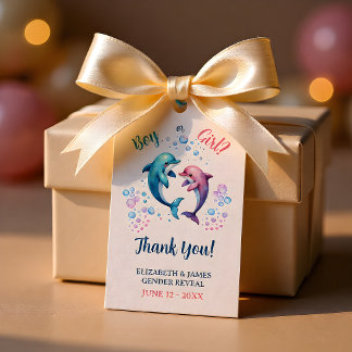 Watercolor Dolphin Gender Reveal Thank You Gift Tags