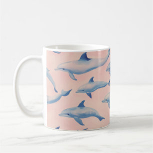 Watercolor Dolphin Pattern Coastal Beach Ocean Coffee Mug