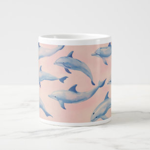 Watercolor Dolphin Pattern Coastal Beach Ocean Large Coffee Mug