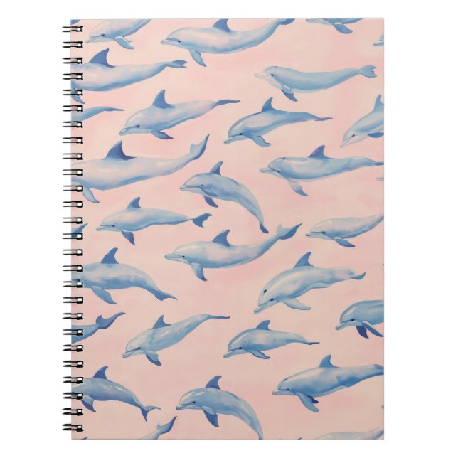 Watercolor Dolphin Pattern Coastal Beach Ocean  Notebook (Front)