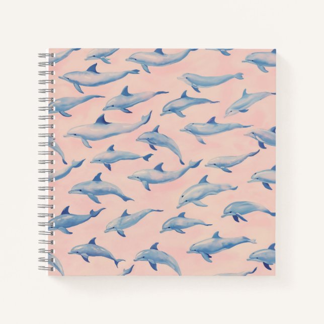 Watercolor Dolphin Pattern Coastal Beach Ocean  Notebook (Front)
