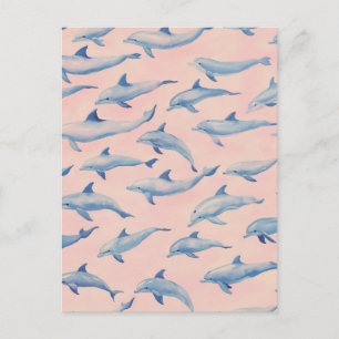 Watercolor Dolphin Pattern Coastal Beach Ocean Postcard