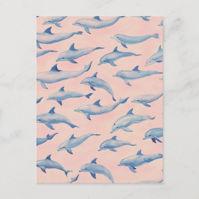 Watercolor Dolphin Pattern Coastal Beach Ocean  Postcard (Front)