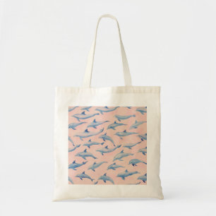 Watercolor Dolphin Pattern Coastal Beach Ocean Tote Bag