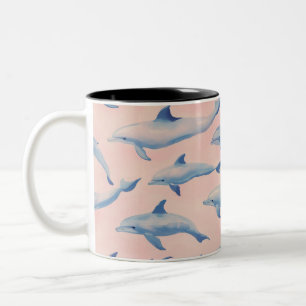 Watercolor Dolphin Pattern Coastal Beach Ocean Two-Tone Coffee Mug