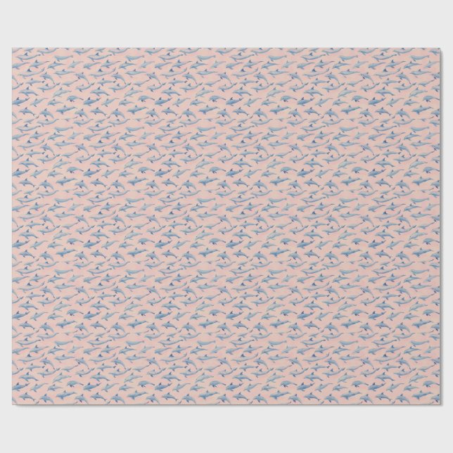 Watercolor Dolphin Pattern Coastal Beach Ocean  Wrapping Paper (Flat)