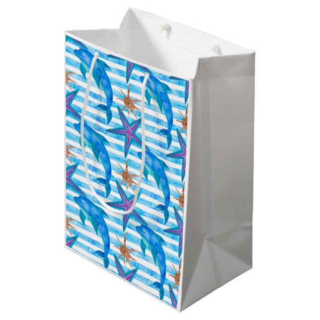 Watercolor Dolphin Pattern Medium Gift Bag (Front Angled)