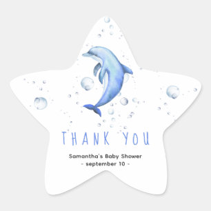 Watercolor dolphin - thank you baby shower star sticker
