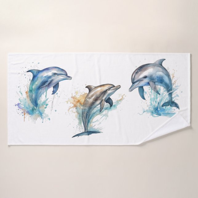 Watercolor Dolphin Trio Bath Towel (Bath Towel)