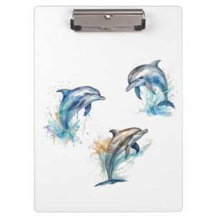 Watercolor Dolphin Trio Clipboard