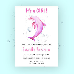 Watercolor Dolphin Under the Sea Baby Shower Invitation
