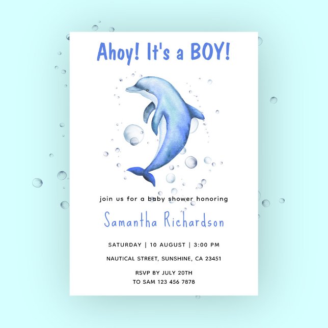 Watercolor Dolphin Under the Sea Baby Shower Invitation (Creator Uploaded)