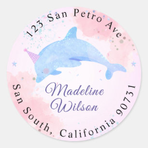 Watercolor Dolphin Under The Sea Return Address Classic Round Sticker
