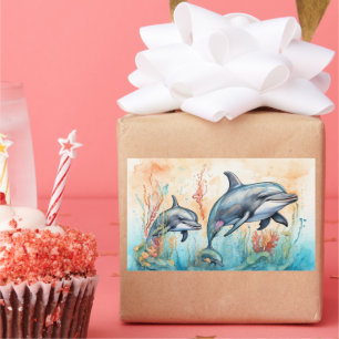 Watercolor dolphins art print rectangular sticker