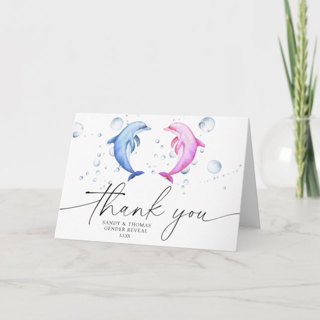 Watercolor dolphins Thank you gender reveal (Front)