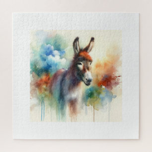Watercolor Donkey 080824AREF138 - Watercolor Jigsaw Puzzle