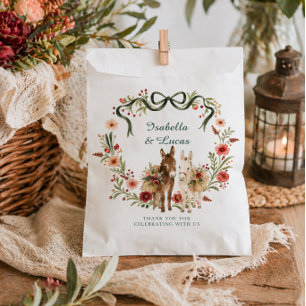 Watercolor Donkey Floral Crest Wedding Favour Bags