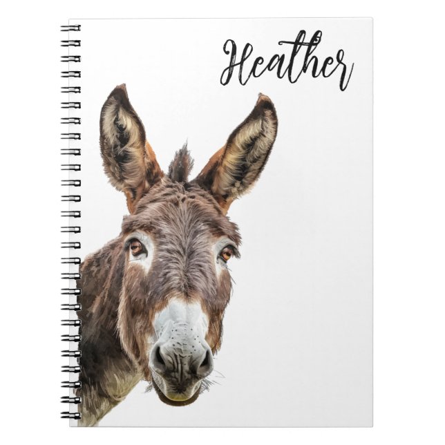 Watercolor Donkey Peeking Personalised  Notebook (Front)