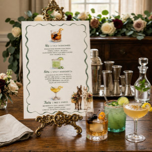 Watercolor Donkey Signature Drinks Wedding Menu Poster