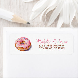 Watercolor Donut Return Address Sweet Doughnut