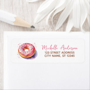 Watercolor Donut Return Address Sweet Doughnut