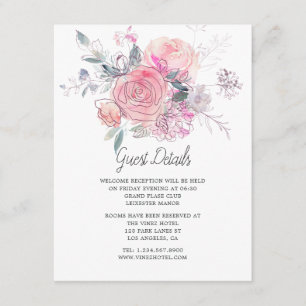 Watercolor Doodle Floral Wedding Guest Details Enclosure Card