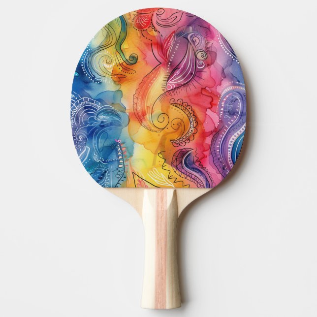 Watercolor Doodle Ping Pong Paddle (Front)