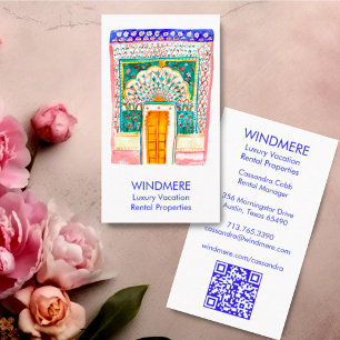 Watercolor Door Real Estate Agent Realtor QR Code Business Card