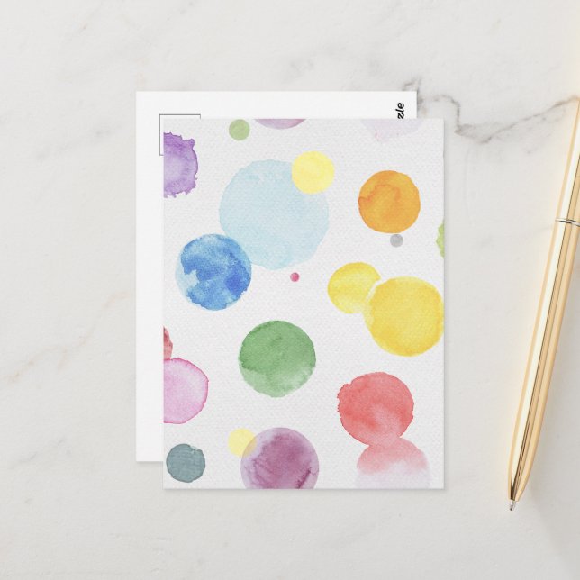 Watercolor Dots 1 Postcard (Front/Back In Situ)