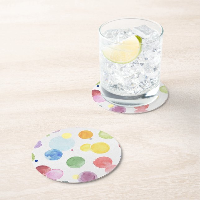 Watercolor Dots 1 Round Paper Coaster (Insitu)