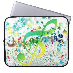 Watercolor Dots And Green Clef Laptop Sleeve