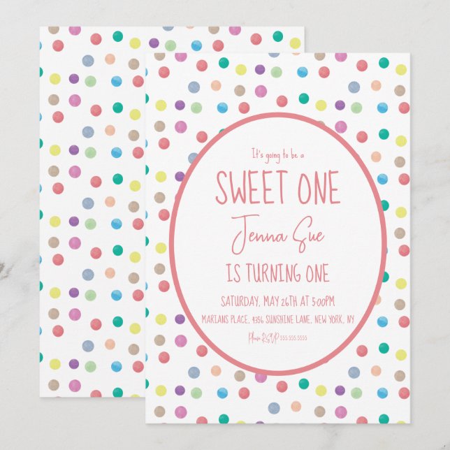 Watercolor Dots Birthday Party Colourful Invitation (Front/Back)