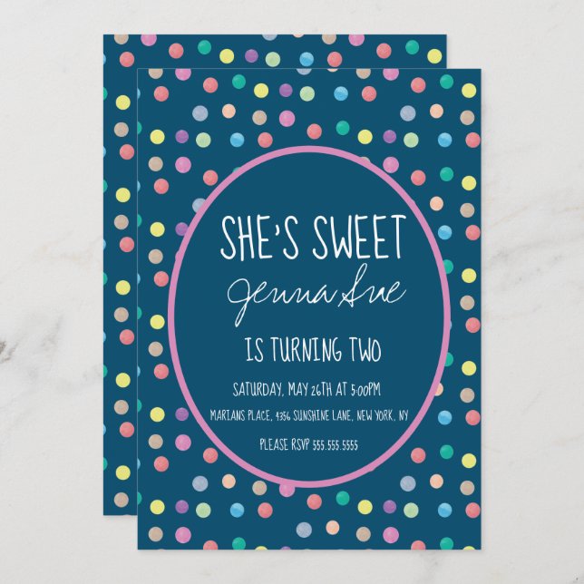 Watercolor Dots Birthday Party Pink Invitation (Front/Back)