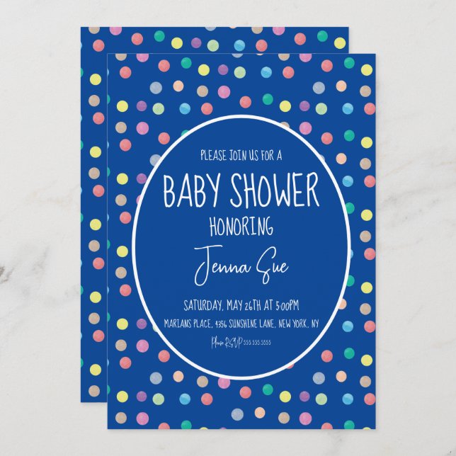 Watercolor Dots Painted Baby Shower  Invitation (Front/Back)