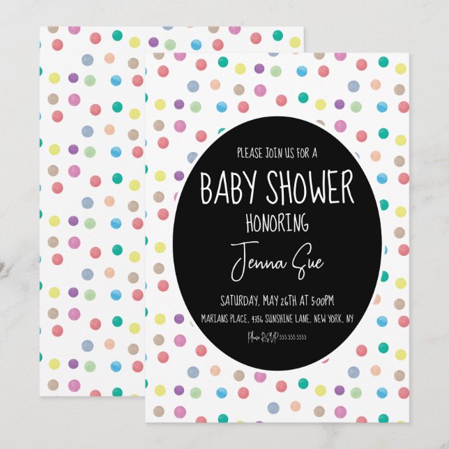Watercolor Dots Painted Baby Shower  Invitation (Front/Back)
