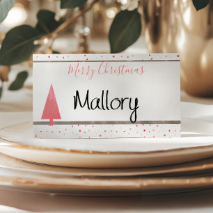 Watercolor Dots & Simple 🎄 Christmas Tree Place Card