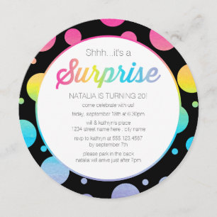 Watercolor Dots Surprise Birthday Party Invitation