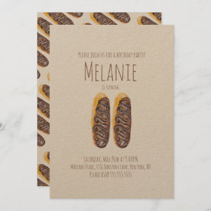 Watercolor Doughnut 11th Birthday Chocolate Eclair Invitation