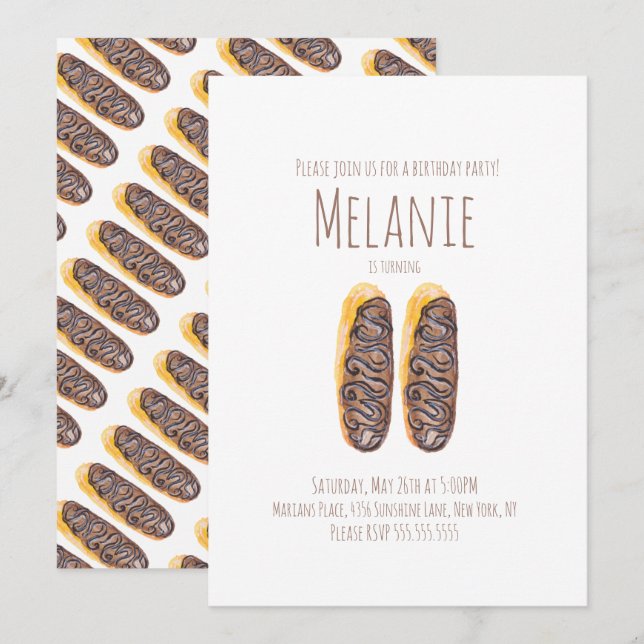 Watercolor Doughnut 11th Birthday Sweet Eclairs  Invitation (Front/Back)