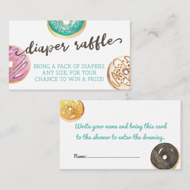 Watercolor Doughnut Baby Shower Diaper Raffle Card (Front/Back)