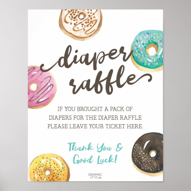Watercolor Doughnut Baby Shower Diaper Raffle Sign (Front)
