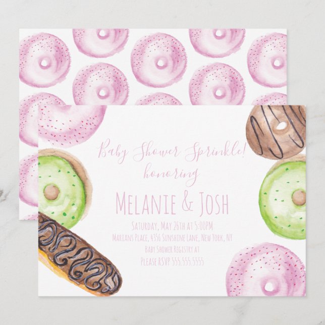 Watercolor Doughnut Baby Shower Sprinkle Sweet Inv Invitation (Front/Back)