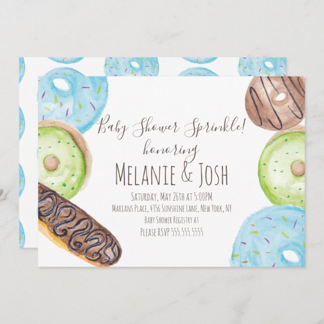 Watercolor Doughnut Baby Shower Sprinkle Sweet Invitation (Front/Back)