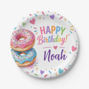 Watercolor Doughnut Candyland Birthday Paper Plate