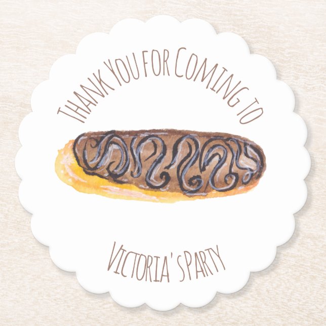 Watercolor Doughnut Chocolate  Hand Drawn  Eclair  Paper Coaster (Front)